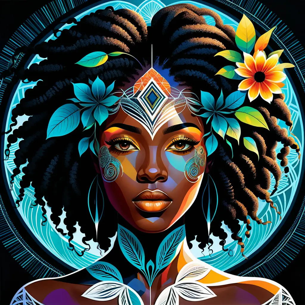 Retrato Geométrico de uma Mulher Negra em Claro‑Escuro