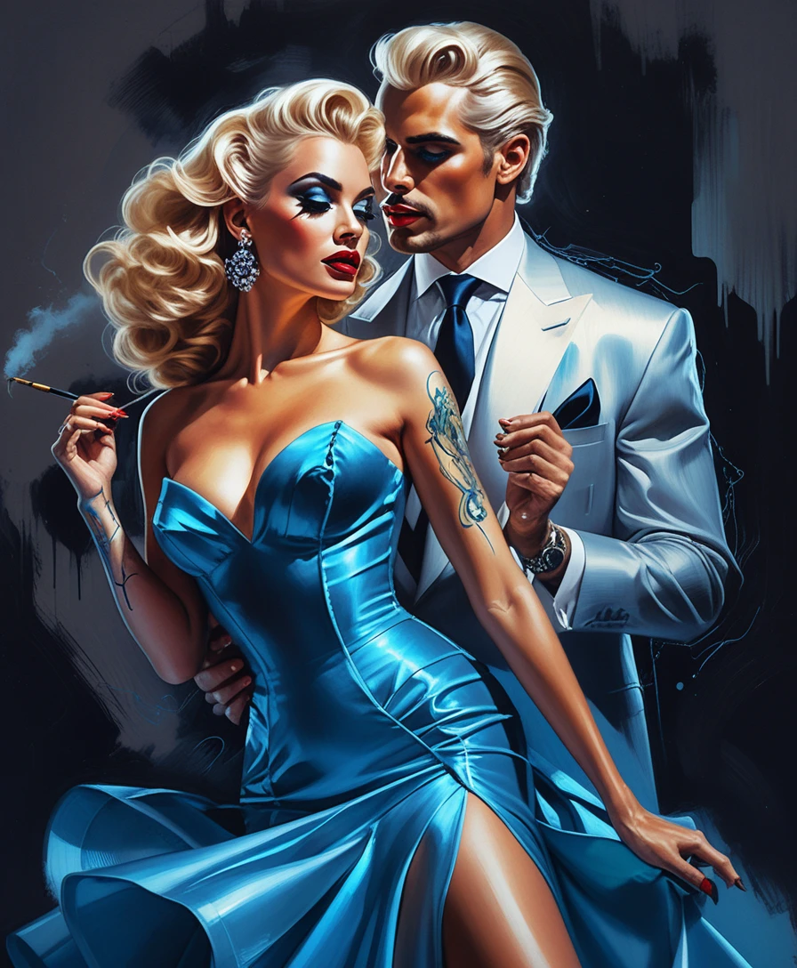Pin-up de fantasy néon en élégante robe de gala