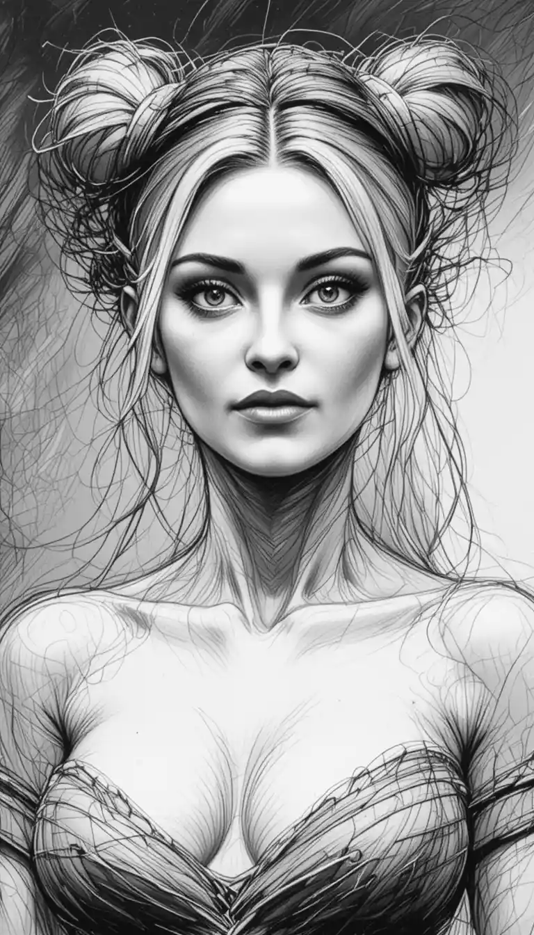 Detailed black and white pencil sketch with clean contours