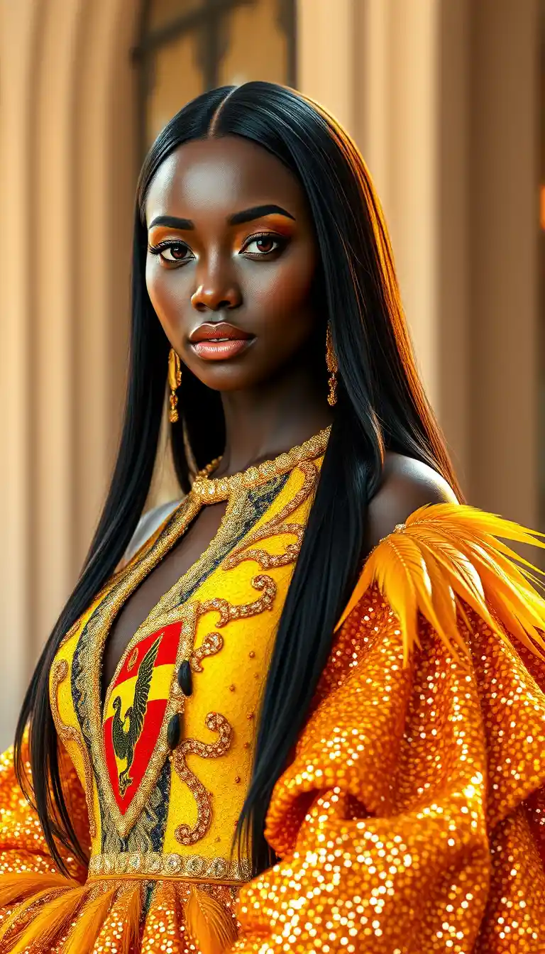 Elegant Ugandan woman in flag inspired couture gown