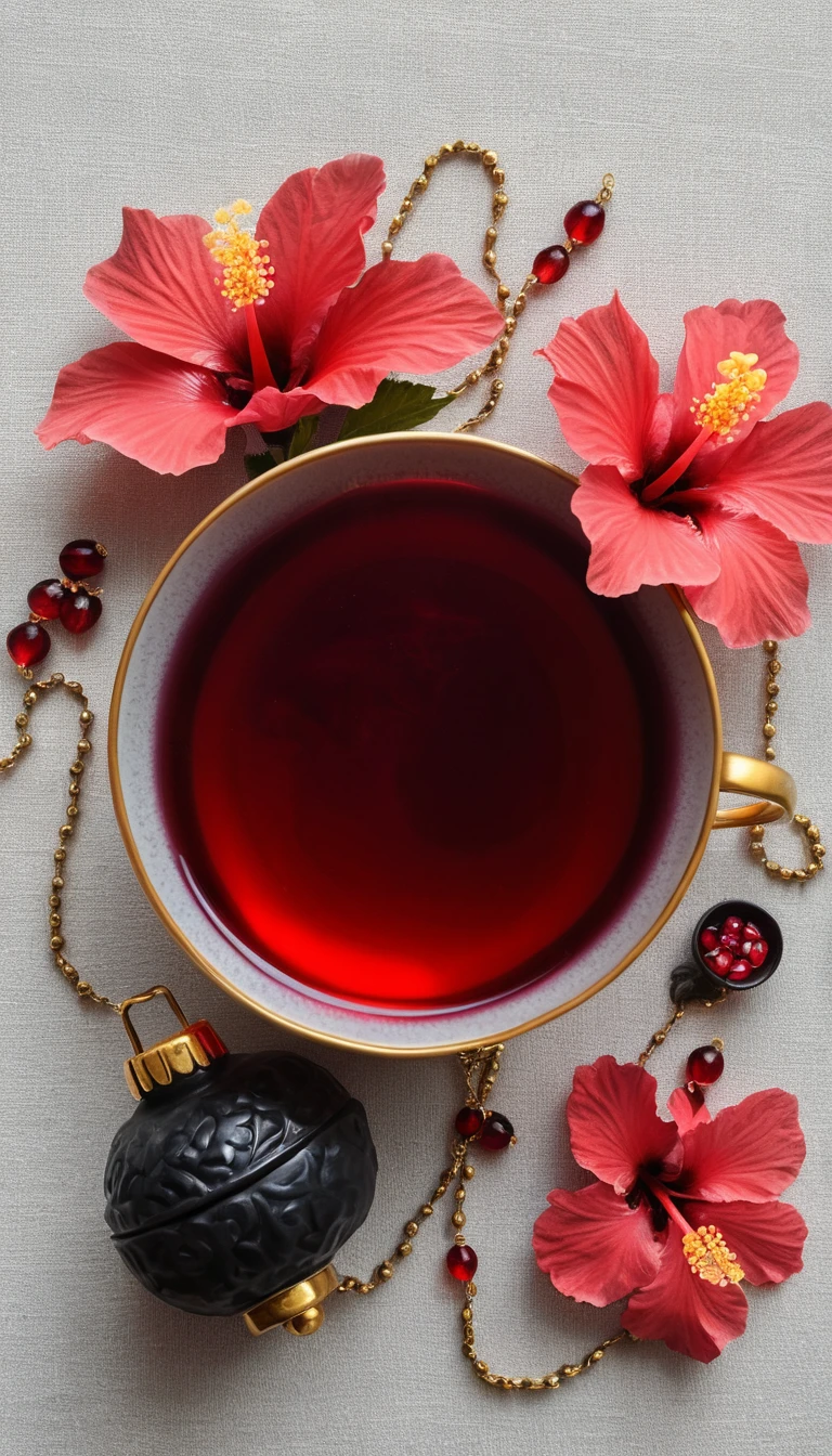 Calligrafia minimalista con una tazza di tè rosso