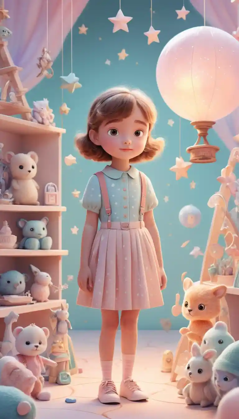 Garota em tons pastéis em um mundo mágico de desenho animado
