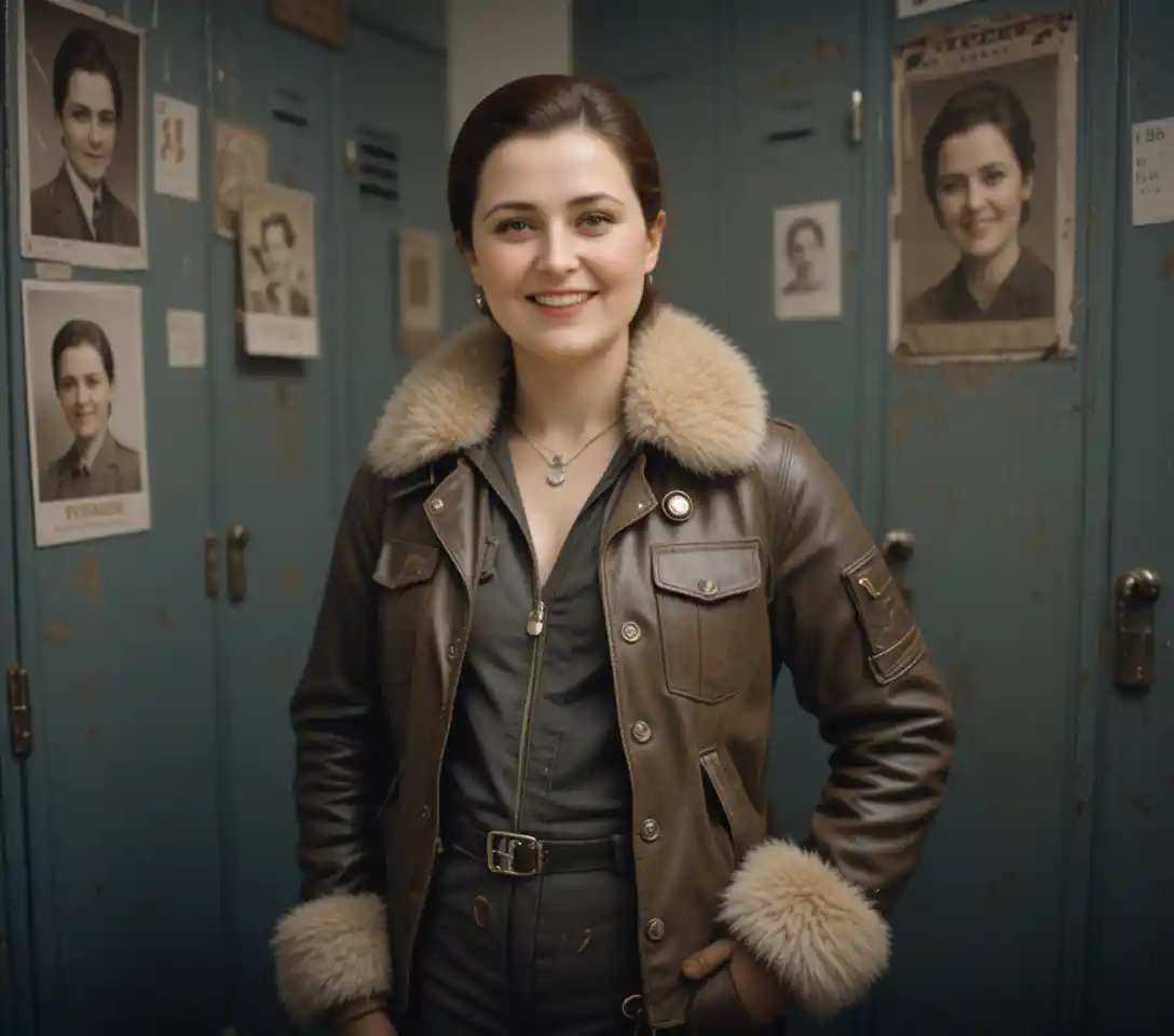 Veste et gants d’aviateur vintage sur un mannequin femme stylé
