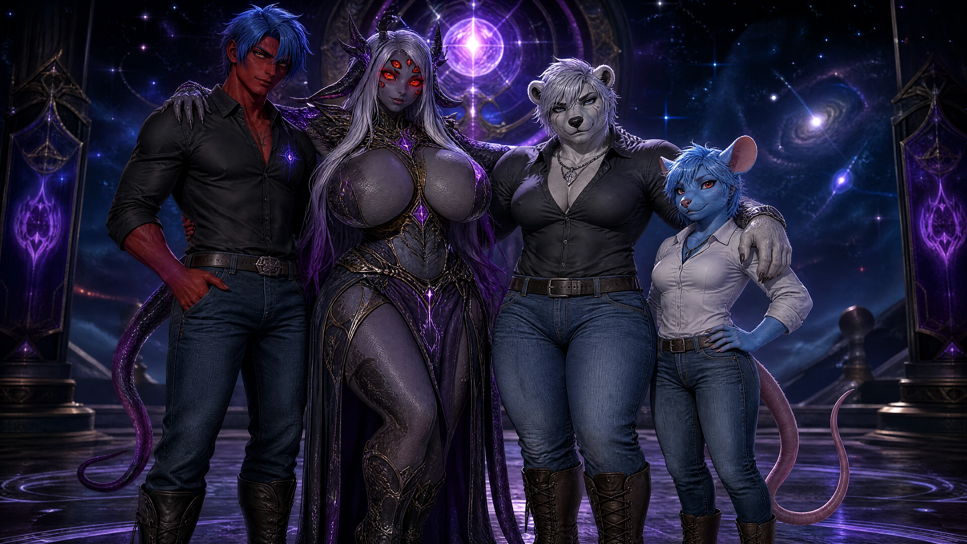 Noble cosmic woman guardian with glowing eldritch presence