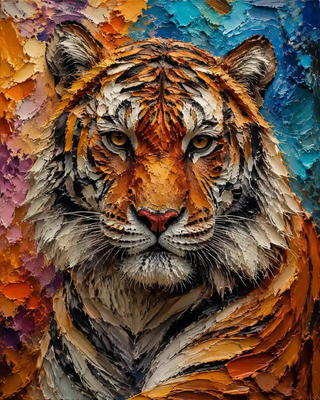Colorful animal portrait with bold textured paint strokes