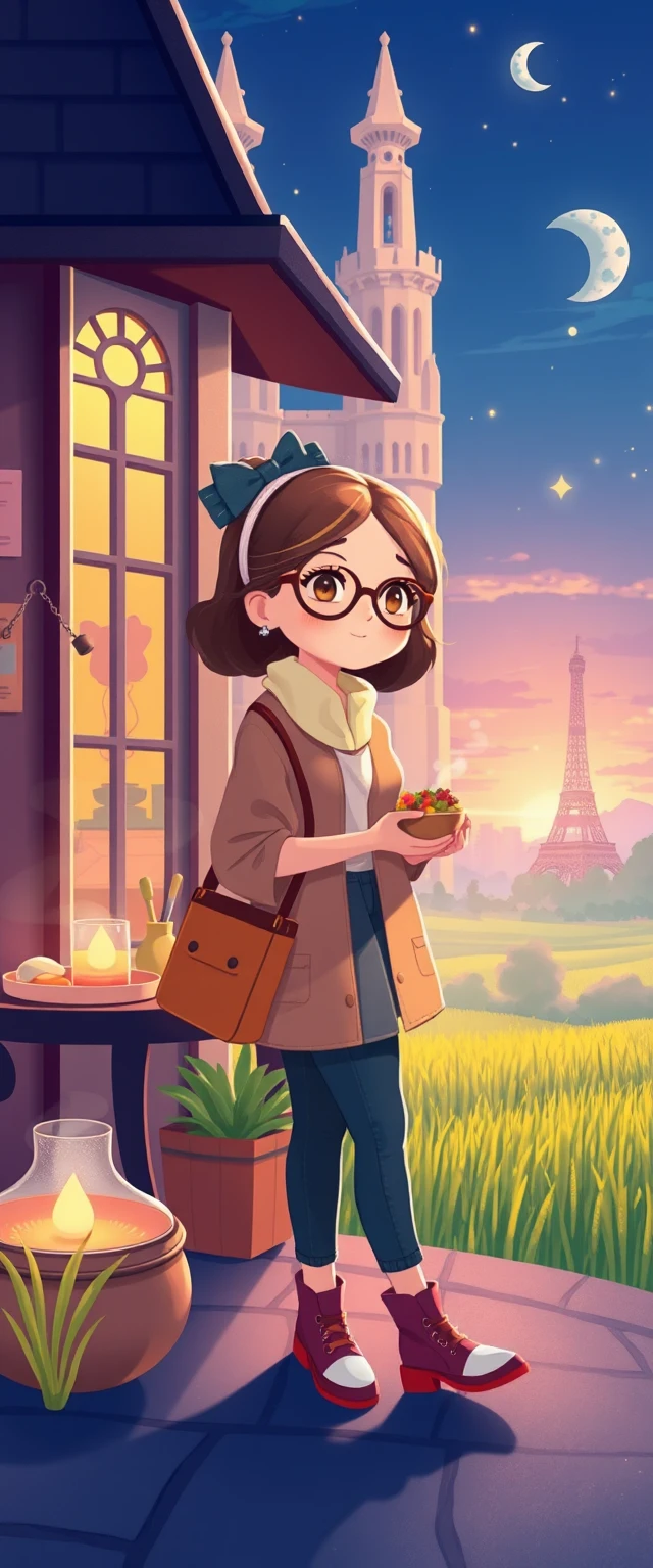 Dulce chica pastel en una escena de calle soñadora en París