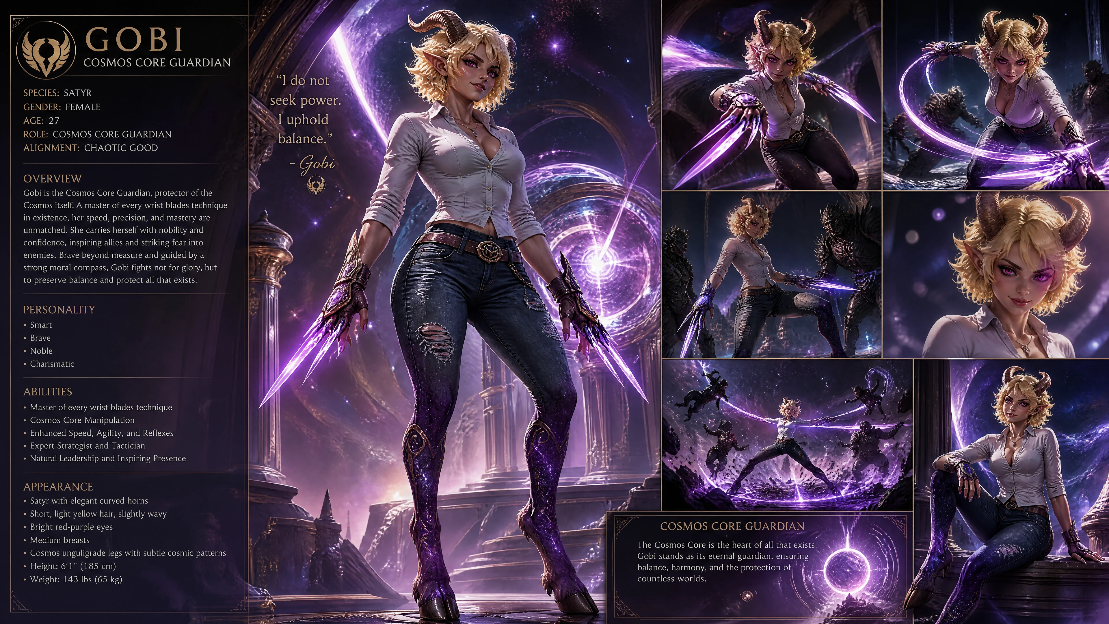 Brave female satyr warrior in casual modern clothing
