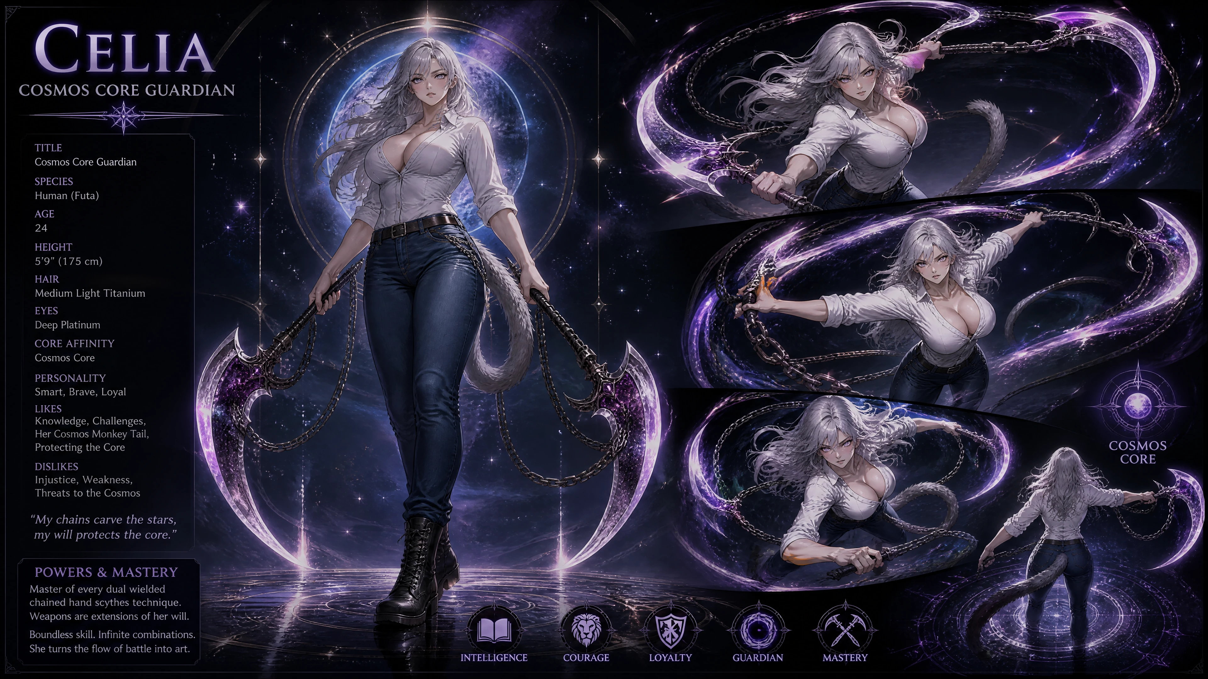 持鎖鐮與宇宙尾巴的奇幻女戰士