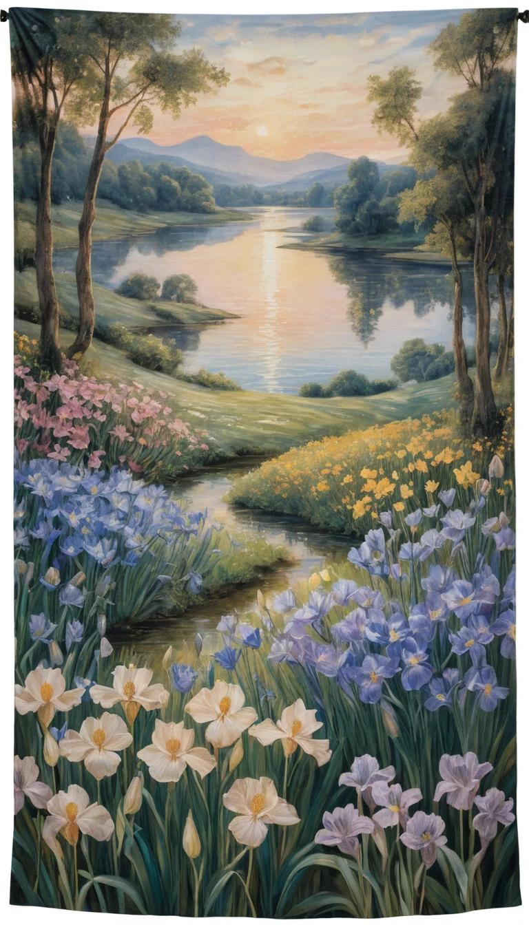 Delicate cosmos and irises in soft romantic light