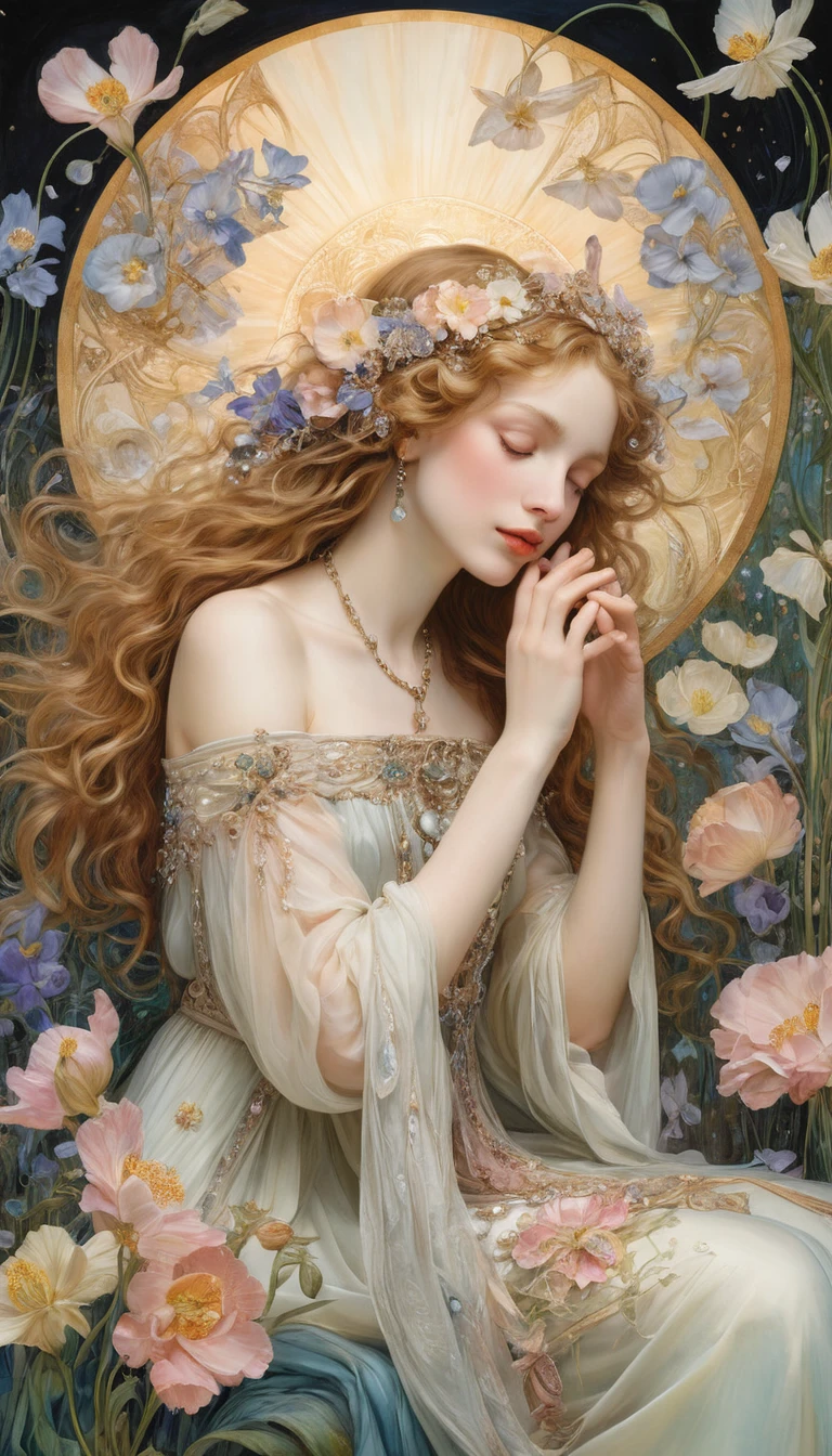 Escena romántica y luminosa de flores de cosmos e iris