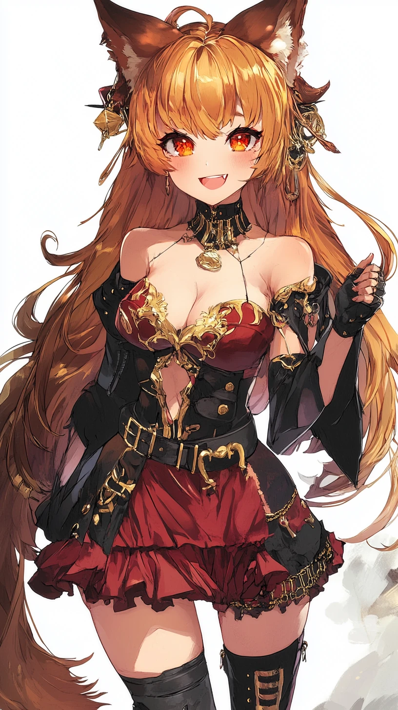 Chica anime con orejas de zorro jugando en un sofá acogedor