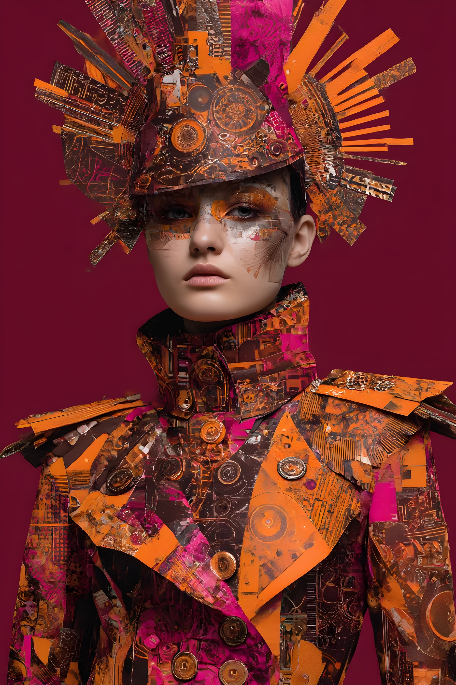 Donna fashion cyberpunk in collage a doppia esposizione a strati