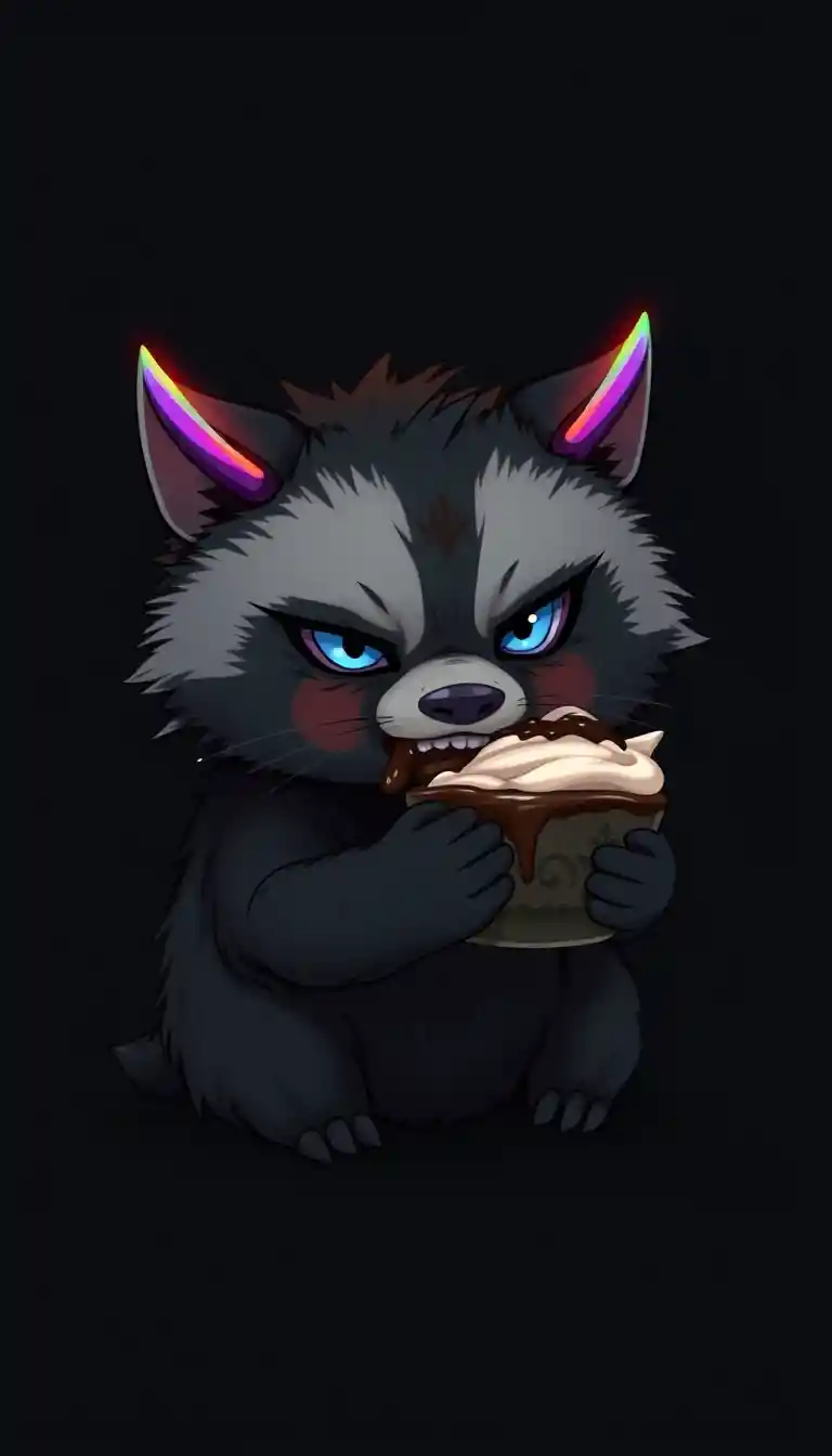 Small fantasy creature guarding a messy tiramisu bowl