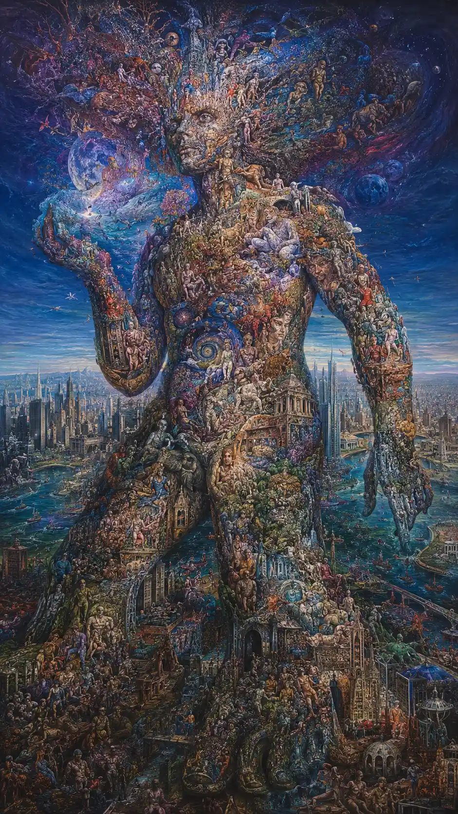 Colossal Surreal Being Towering Over An Endless City