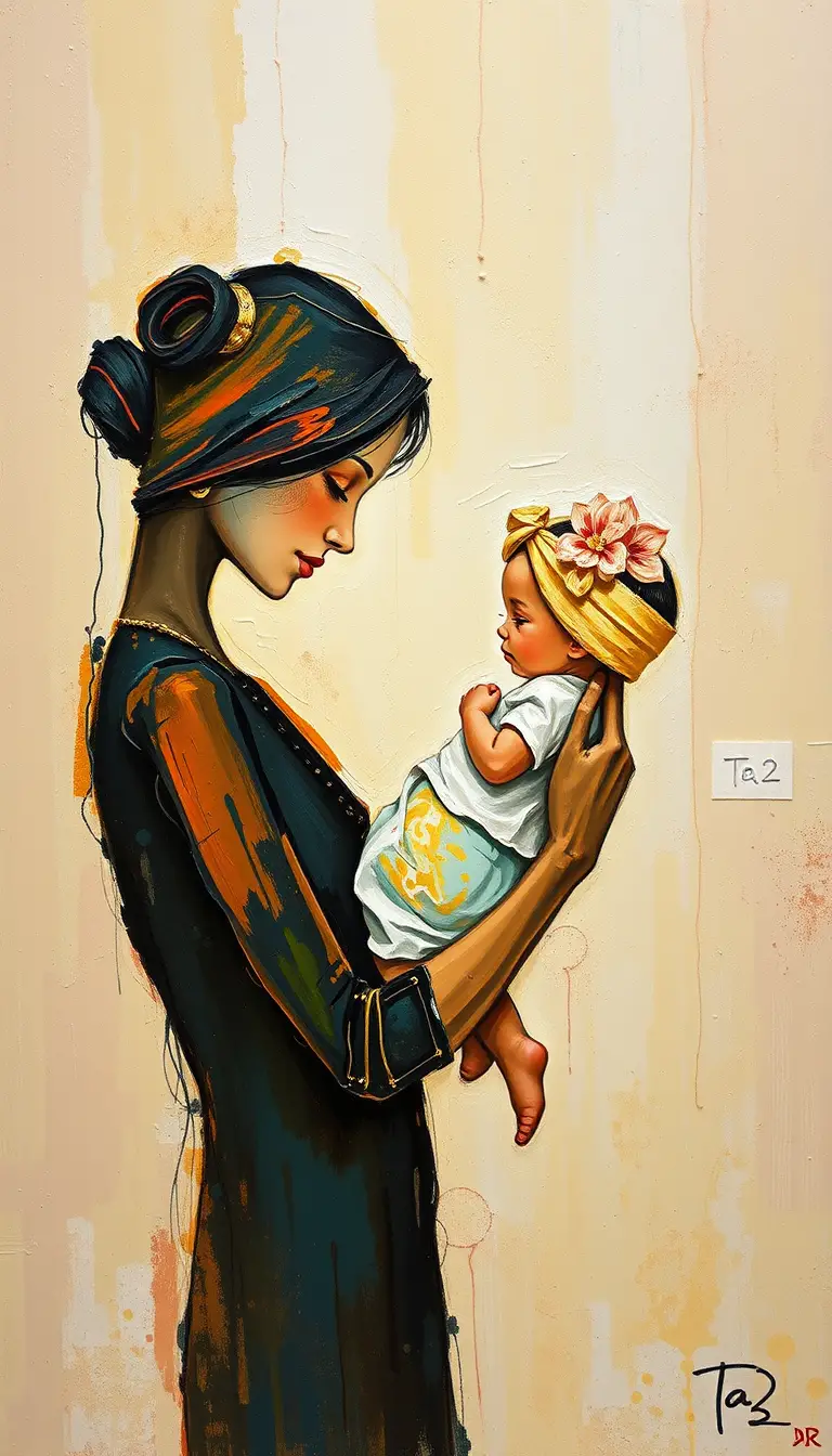 Familia devocional en líneas de pintura impasto semiarrestacta