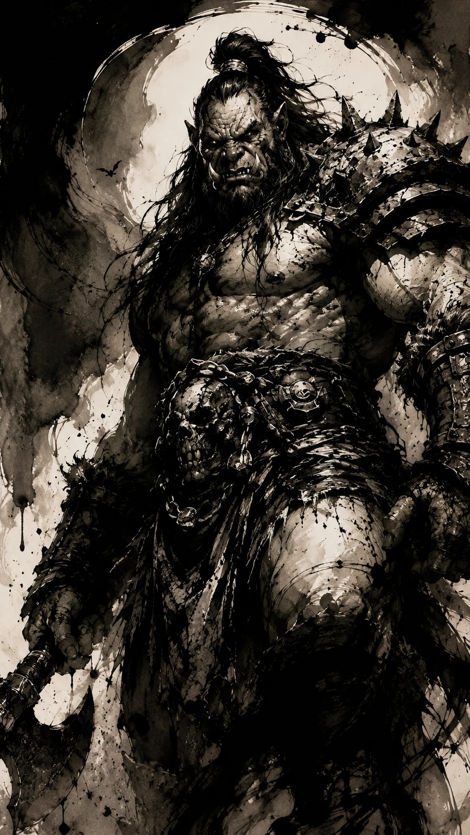 Angular ink drawing with dramatic chiaroscuro and gothic tension
