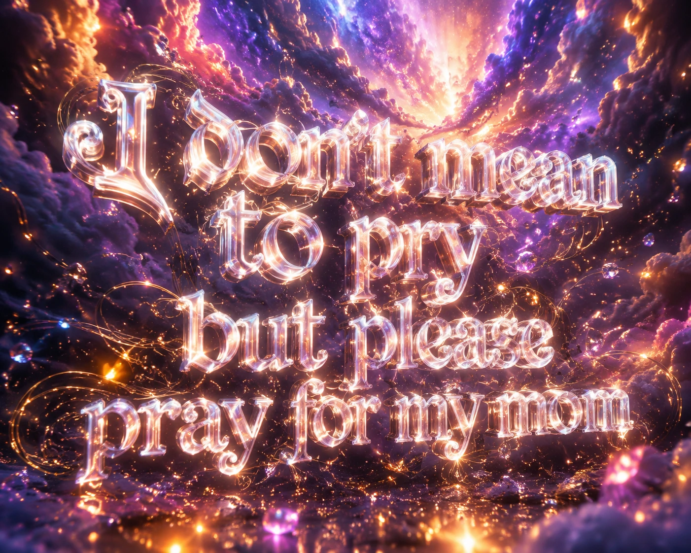 Glowing Neon Prayer Text Against Dramatic Cosmic Sky