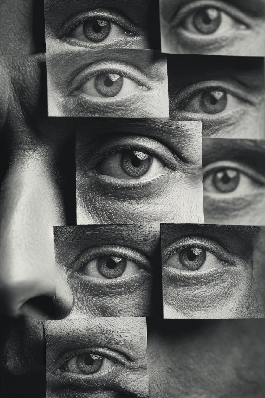 Surreal tangle of staring eyes forming a watching presence