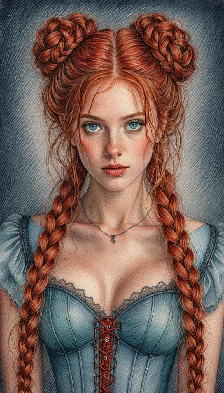 Retrato de chica pelirroja en dibujo a lápiz detallado