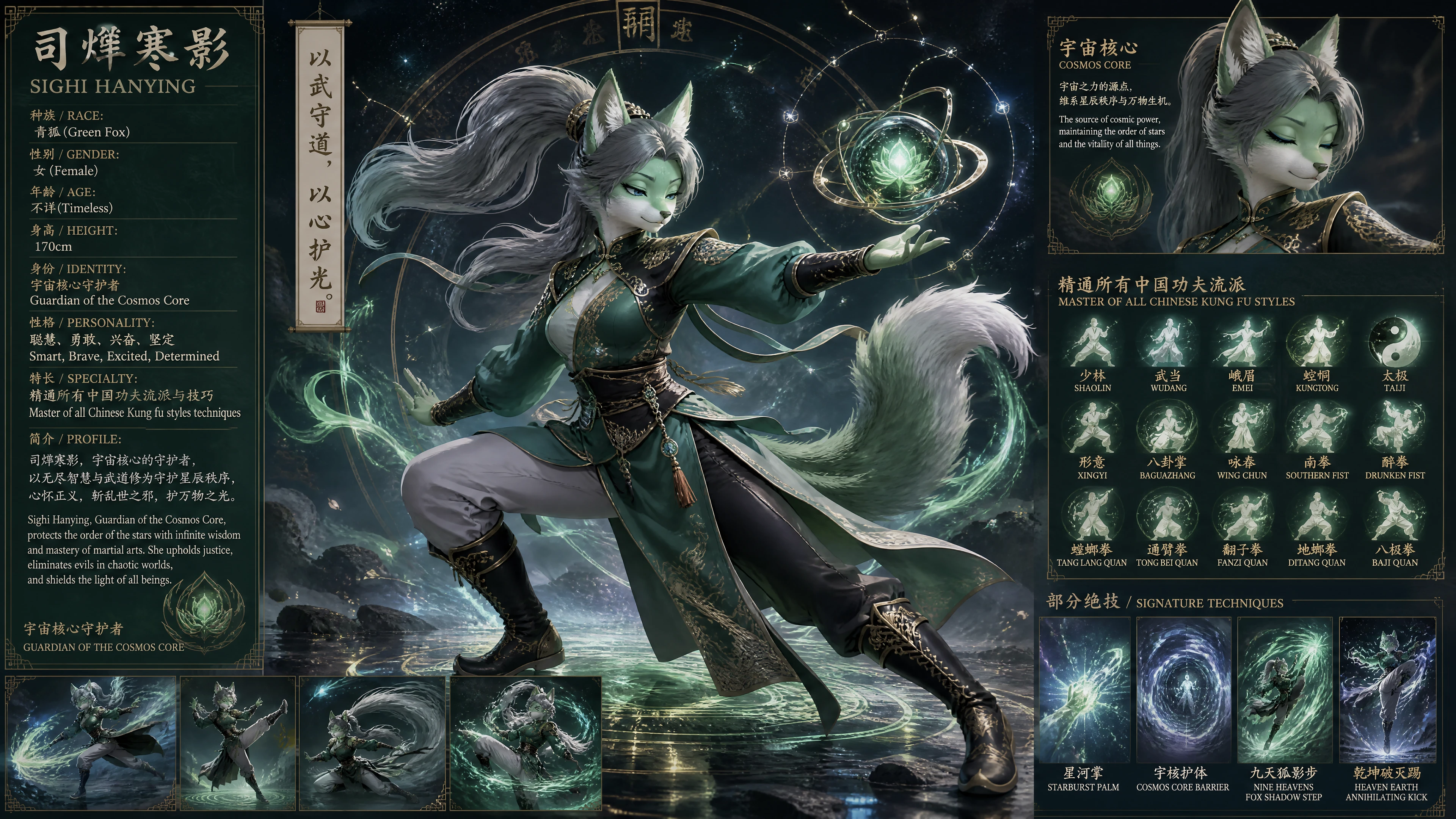 Guerriera volpe cinese in uniforme da guardiana cosmica