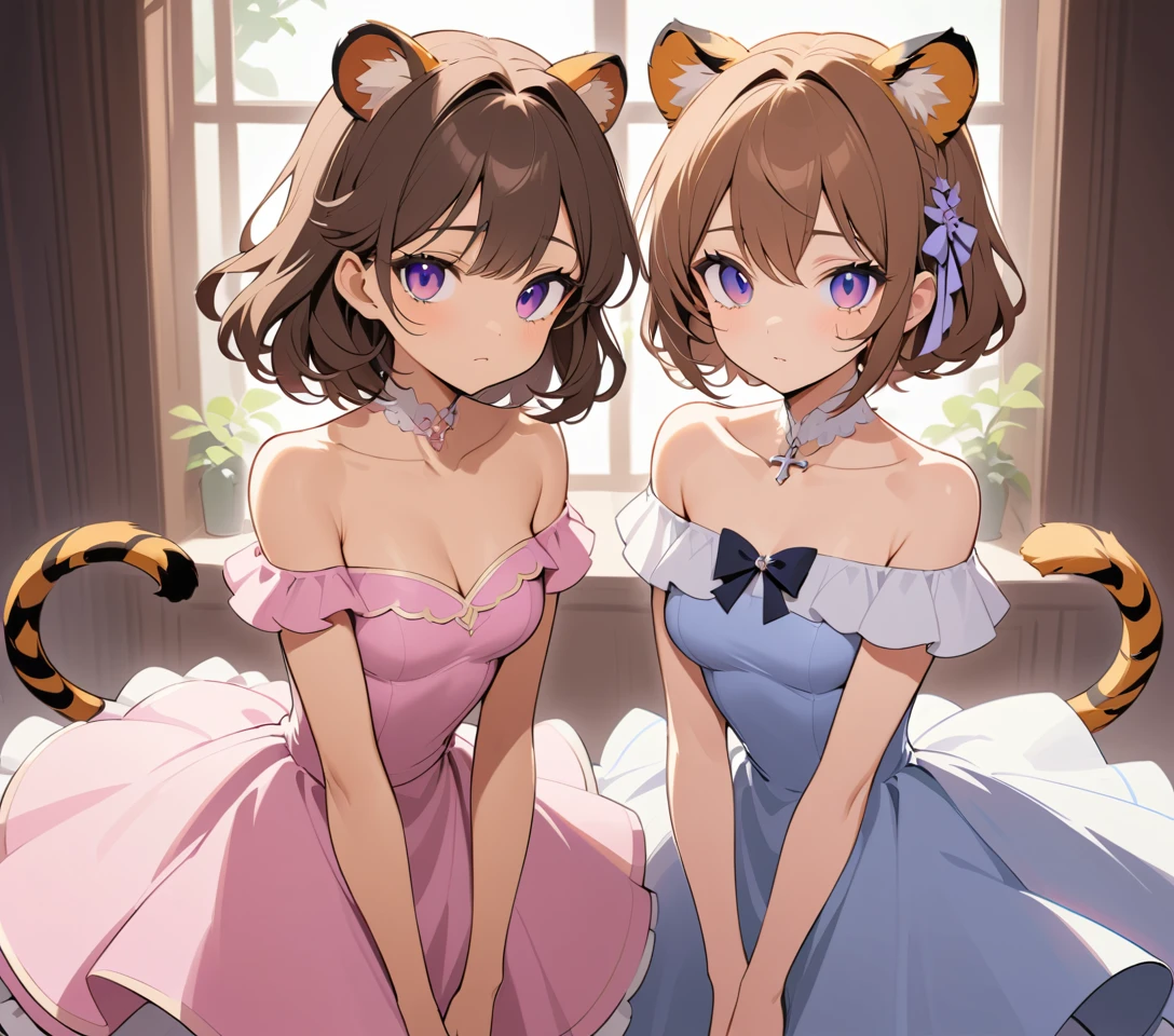 Elegante donna fantasy con orecchie da tigre e occhi viola
