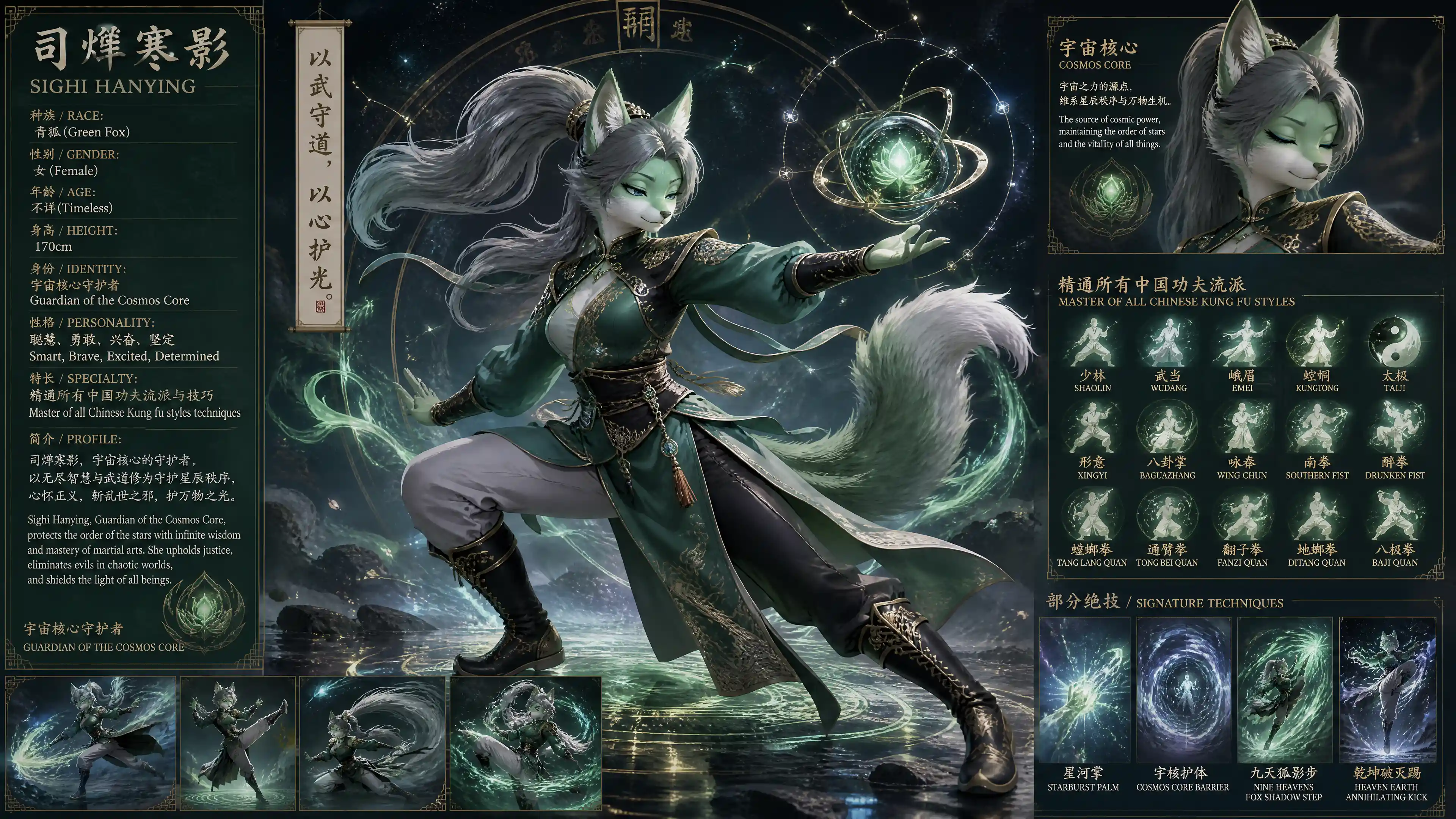 Guerriera volpe cinese in uniforme da guardiana cosmica