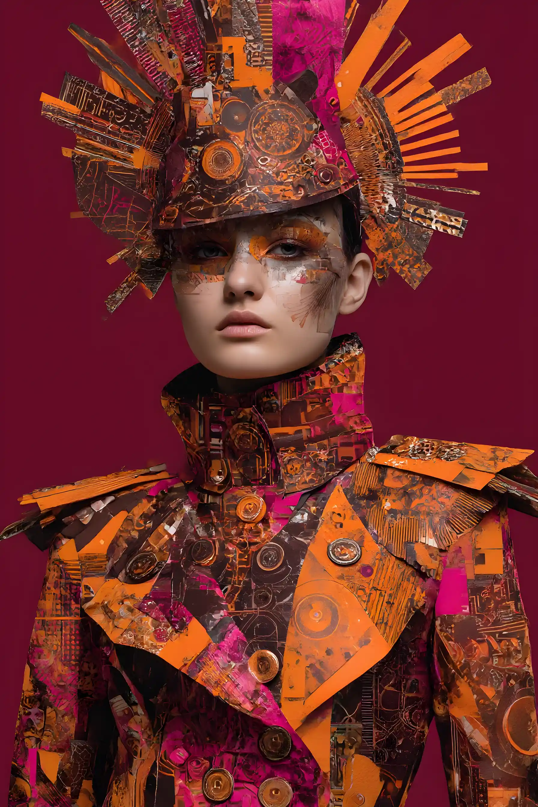 Donna fashion cyberpunk in collage a doppia esposizione a strati