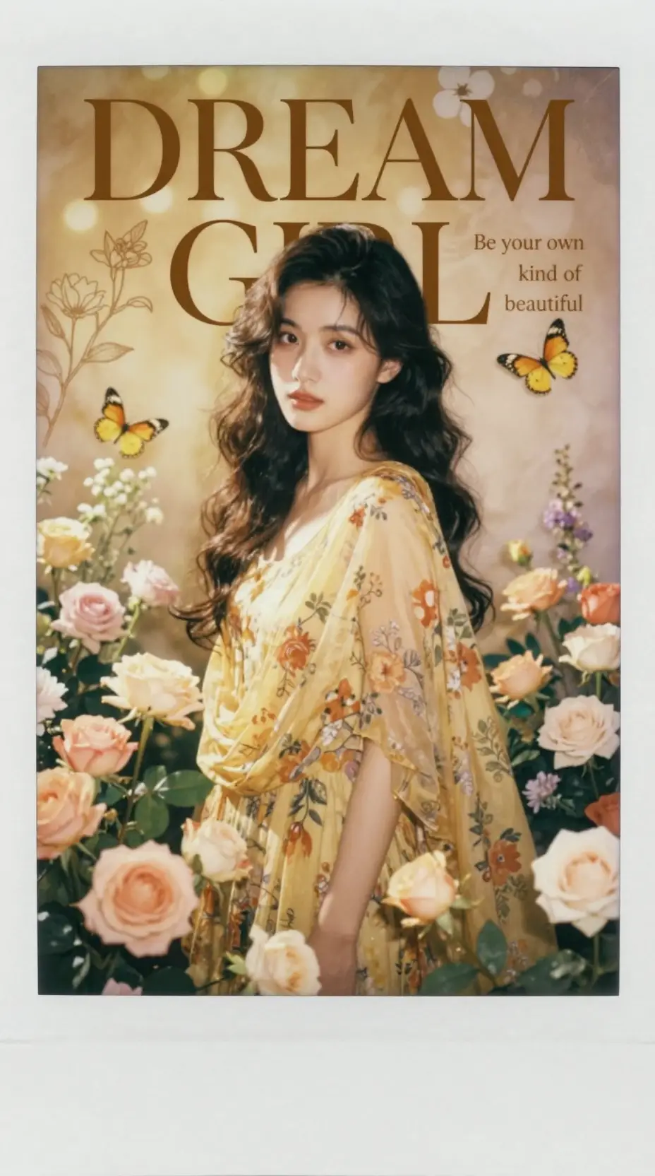 Retrato floral onírico de una joven con rosas