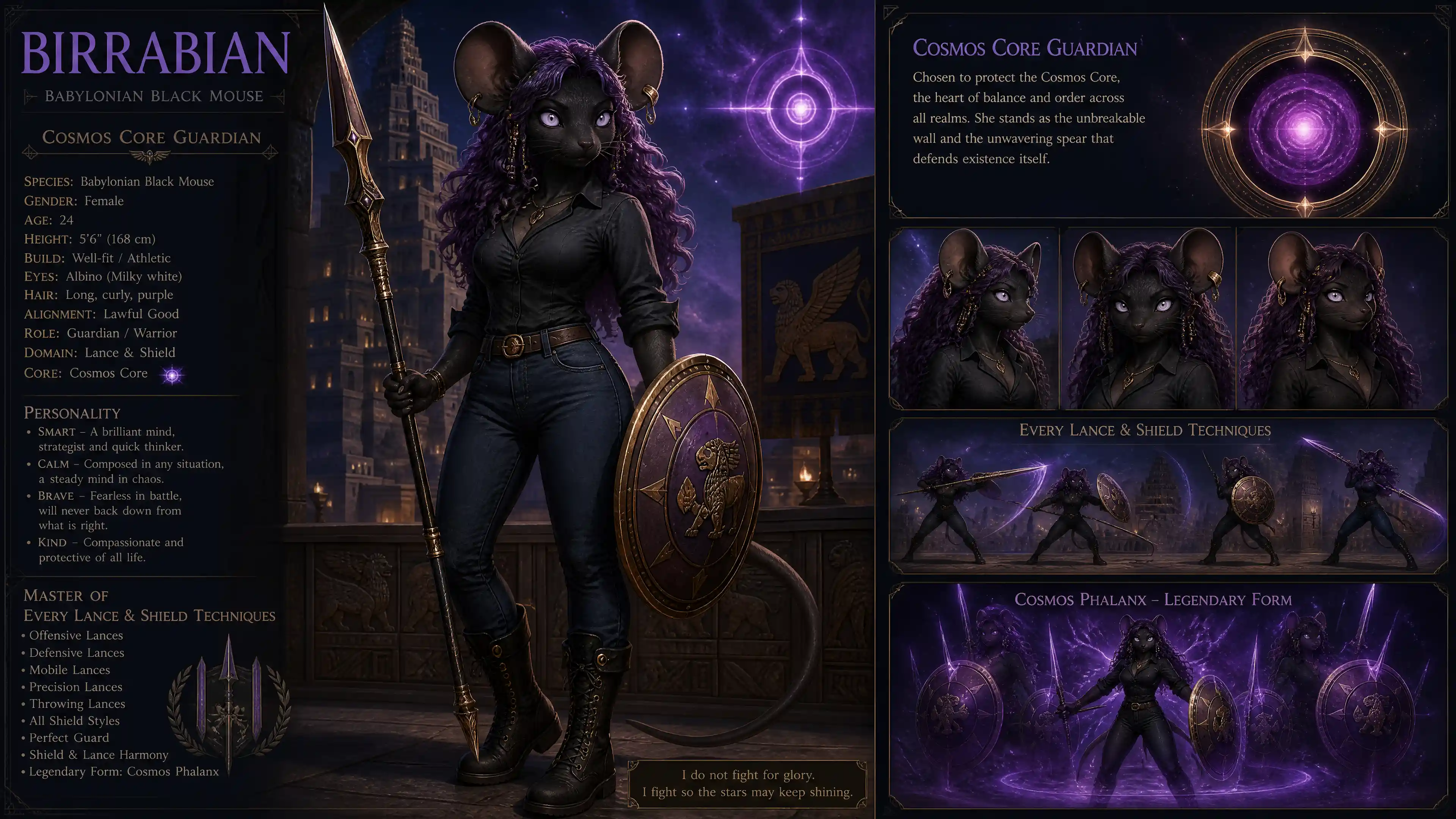 Guerrière souris fantastique avec lance et bouclier