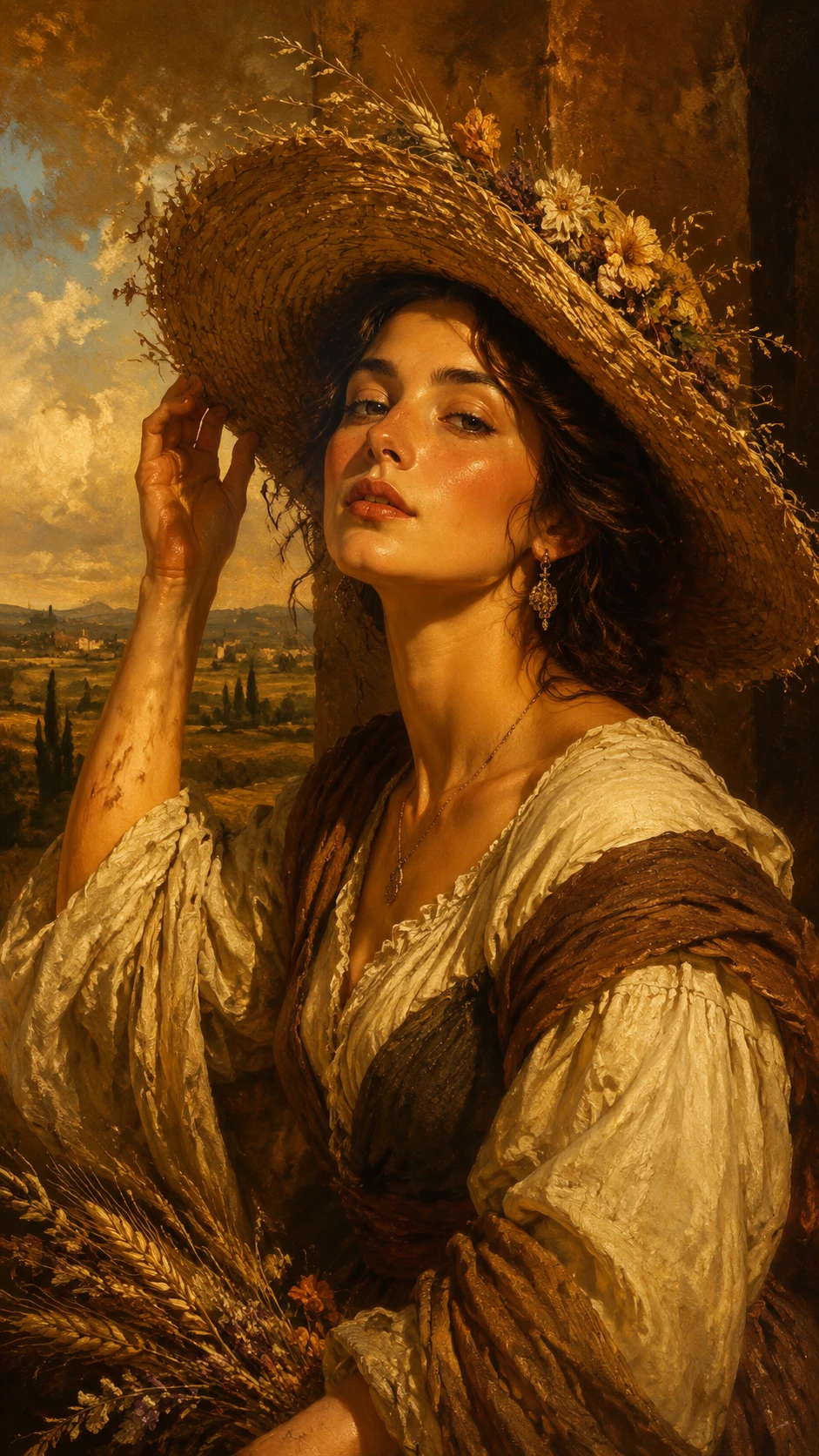 Retrato de una mujer en el campo al estilo del Renacimiento