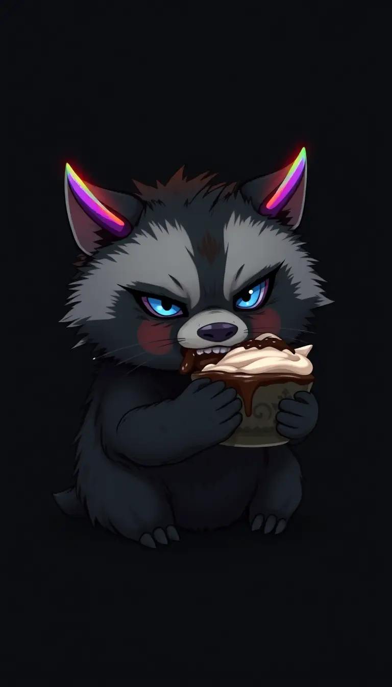 Small fantasy creature guarding a messy tiramisu bowl