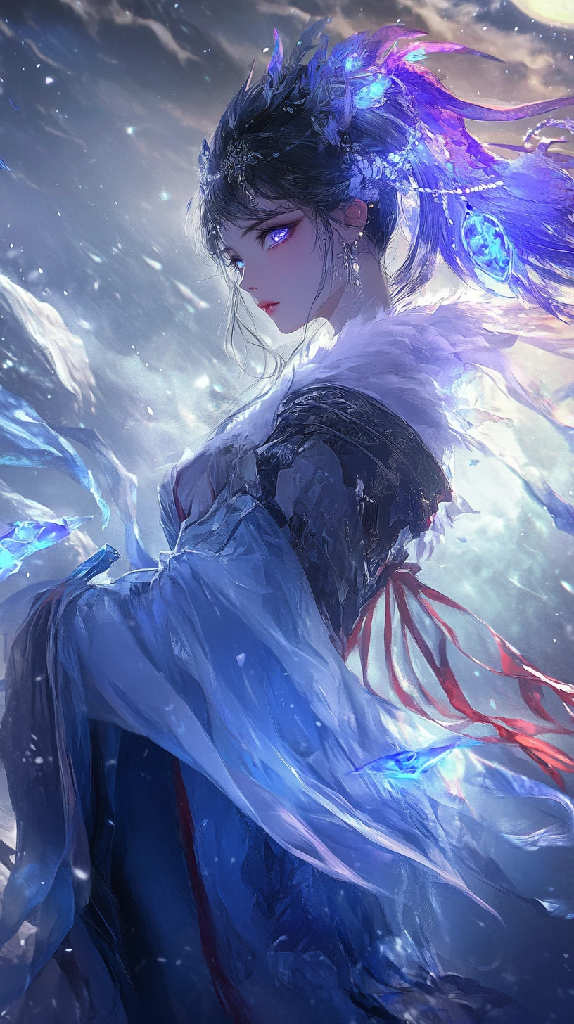 焦げた雪の結晶ドレスの氷の魔法少女