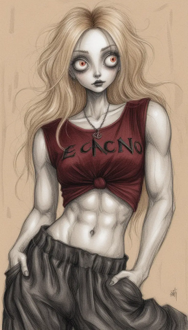 仰望天空的哥德風女子・質感炭筆插畫