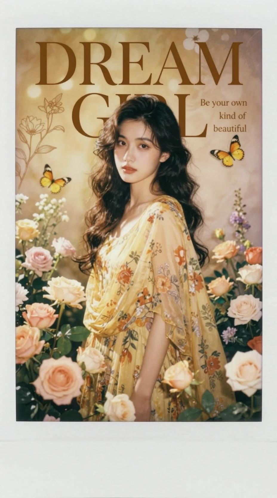 Retrato floral onírico de una joven con rosas