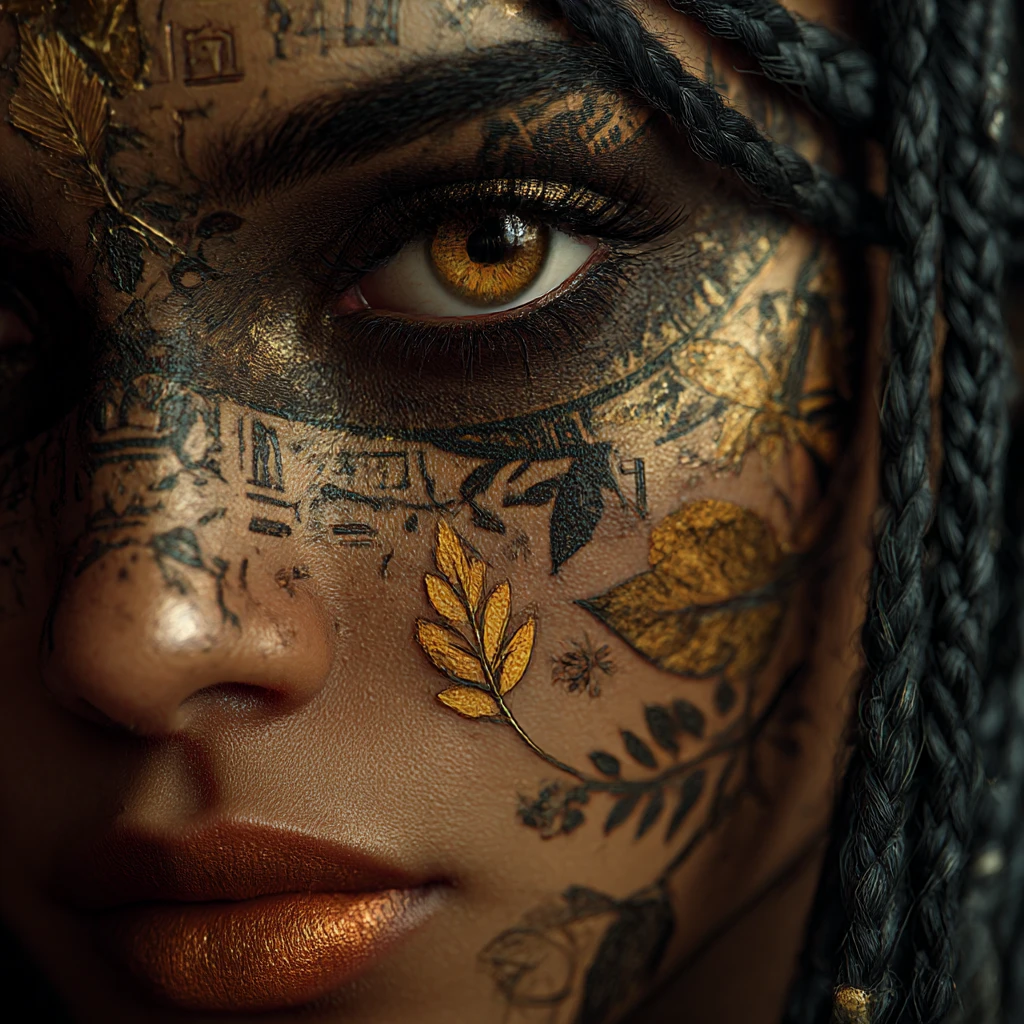 Portrait mystique de femme égyptienne au visage richement brodé