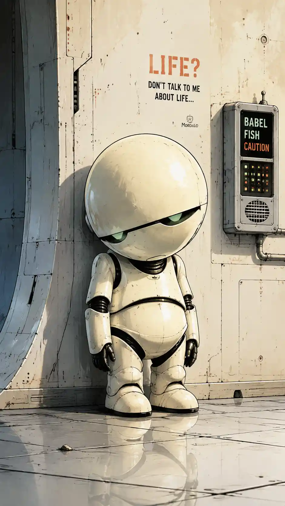 Humanoid robot character in stylized digital illustration