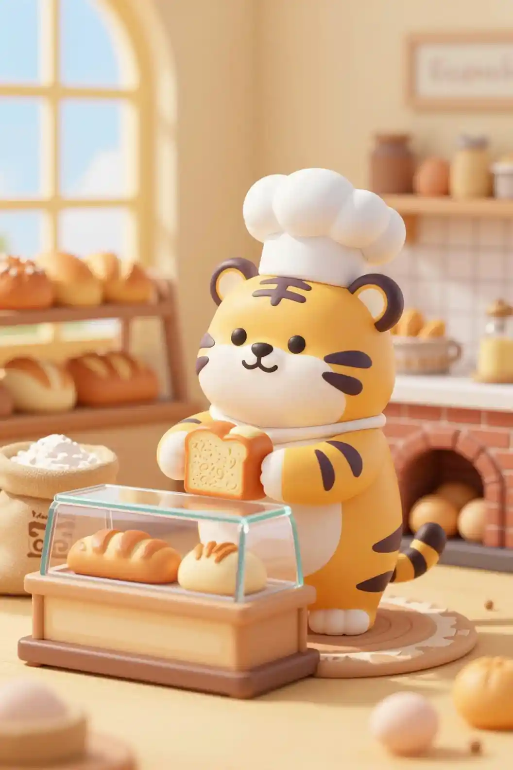 Chubby Toy Tiger Baker In A Cozy Morning Bakery