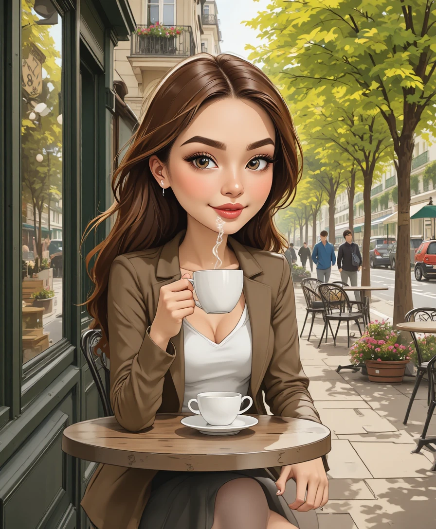 Joven tomando café en una cafetería de calle en París