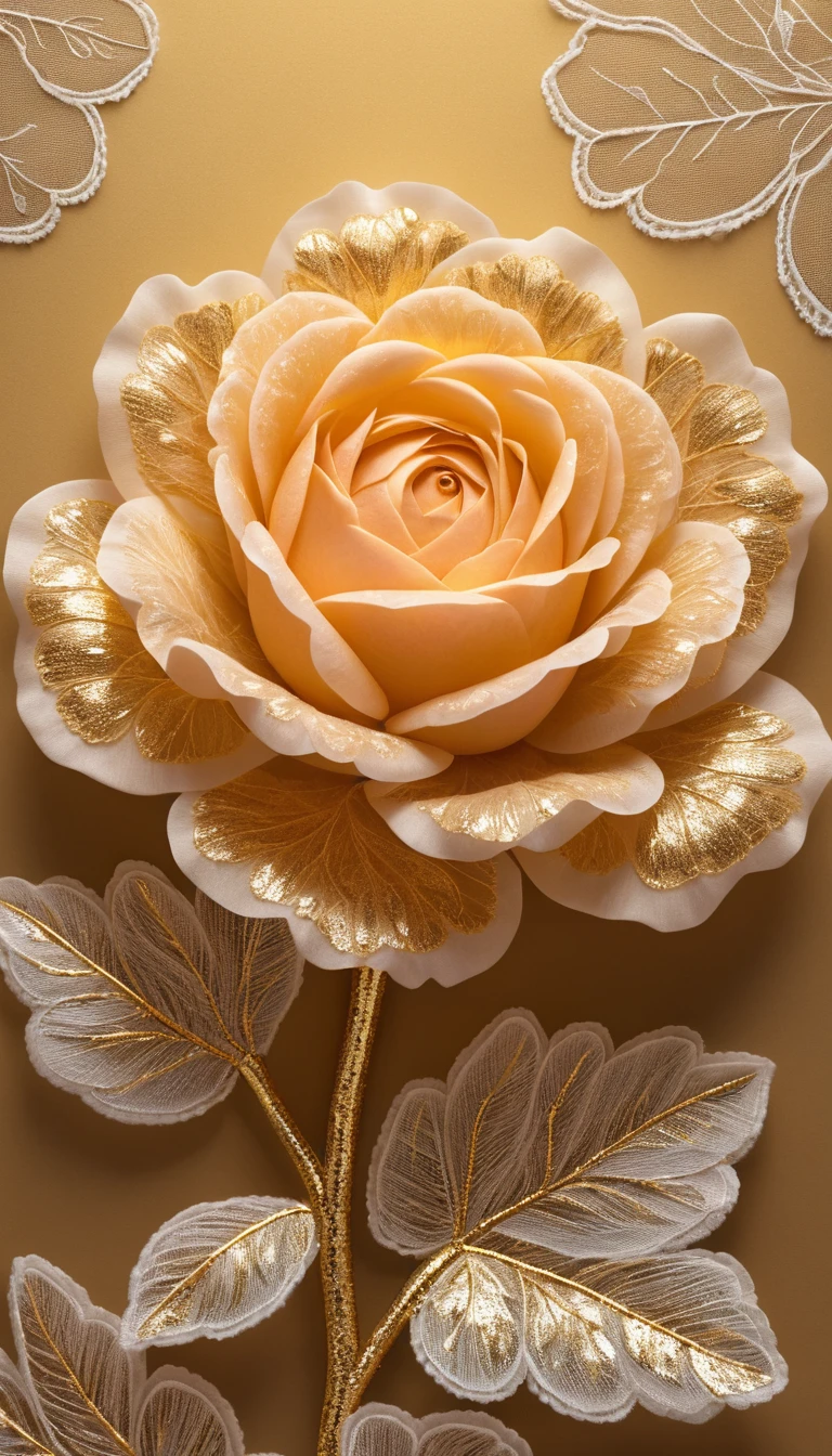Zarte Spitzen-Teerose im sanft schimmernden Goldlicht