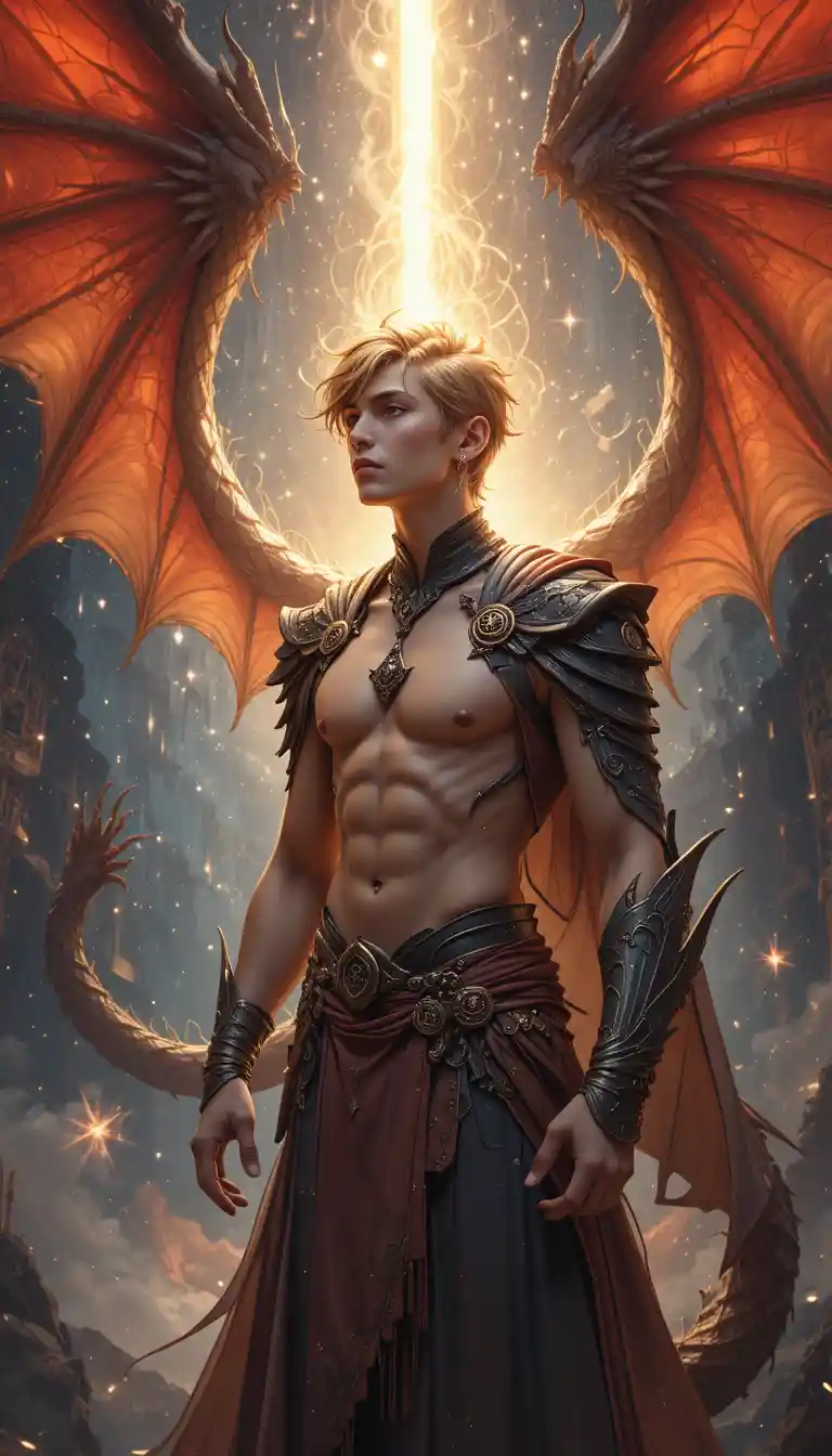 Dragon horned anime warrior with dark wings and armor