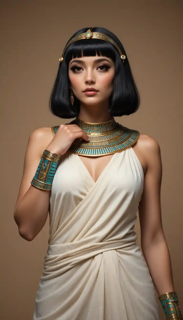 Retrato de moda regio inspirado en Cleopatra con iluminación de estudio