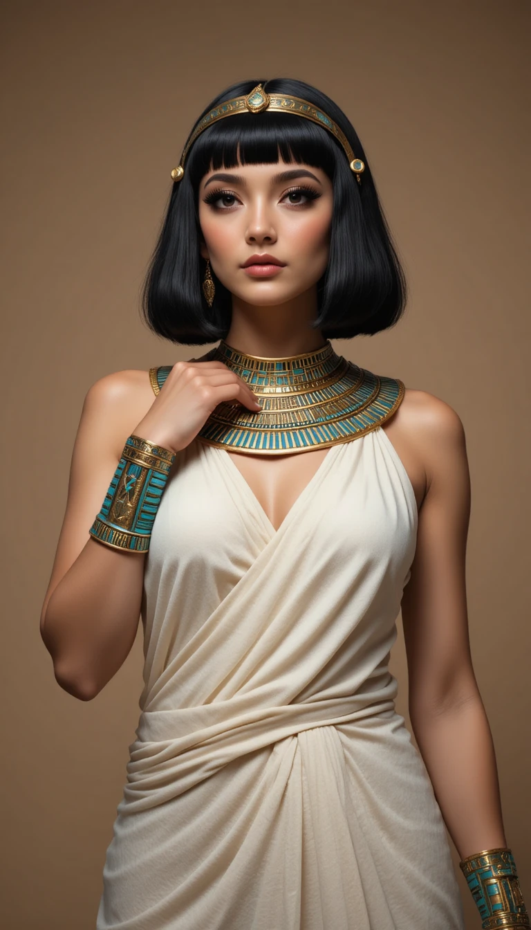 Retrato de moda regio inspirado en Cleopatra con iluminación de estudio