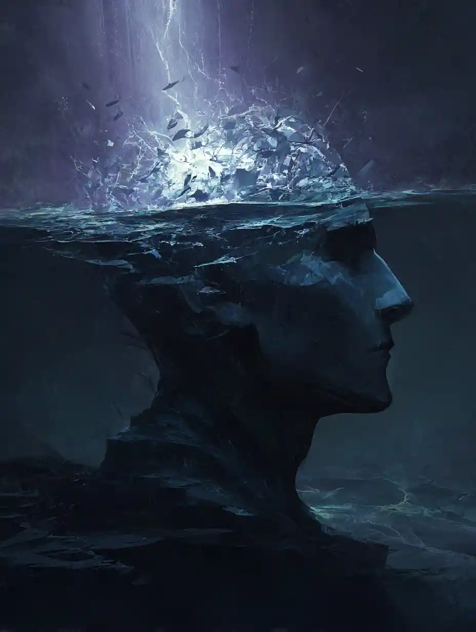 Mente misteriosa nascosta sotto un volto umano calmo