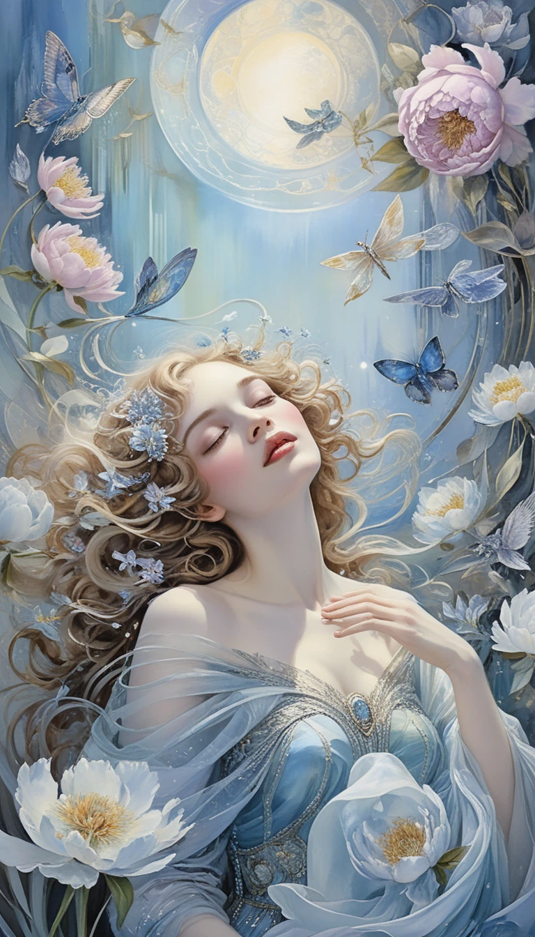 Visión floral romántica de dicha pura en una luz suave y resplandeciente