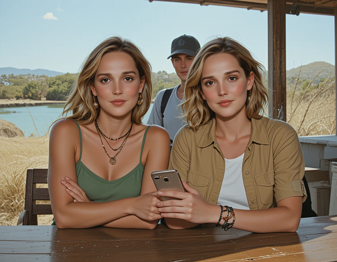 Dos mujeres jóvenes mirando preocupadas un teléfono al aire libre