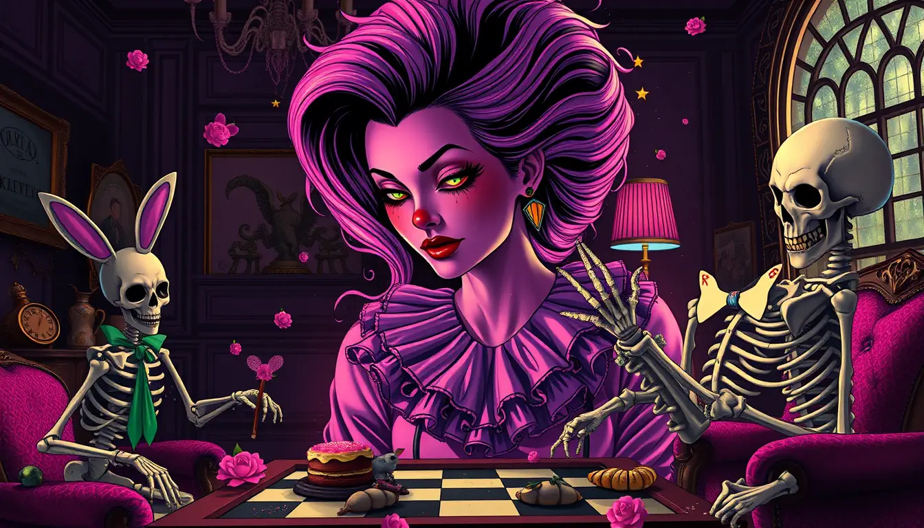 Mujer fantasmal surrealista con cabello en llamas y relojes derretidos