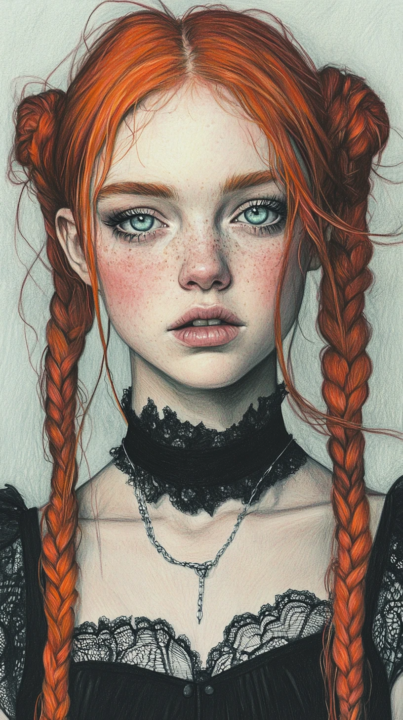 Retrato de chica pelirroja en dibujo a lápiz detallado