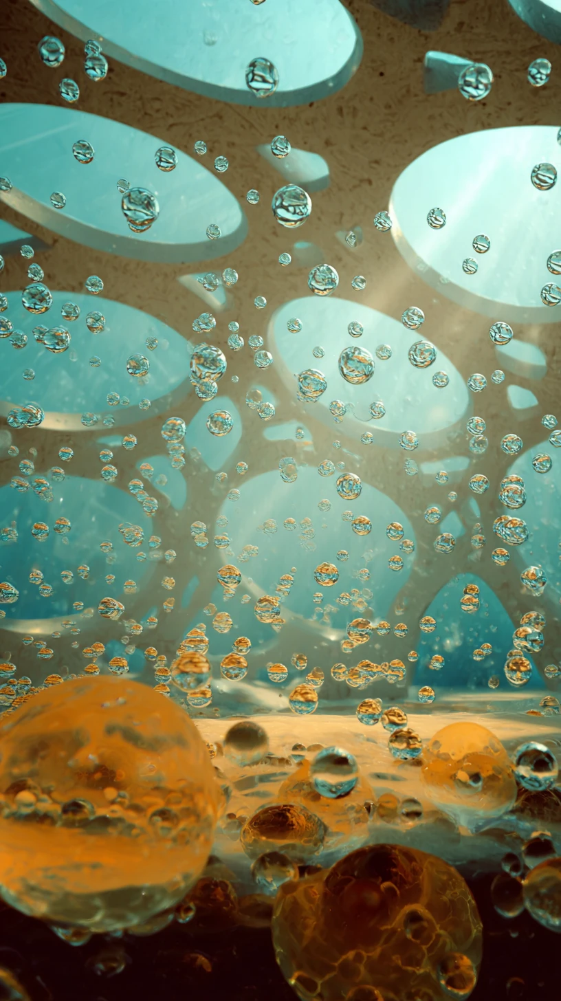 Biblioteca ahogada surreal que emerge en una ciudad oceánica alienígena