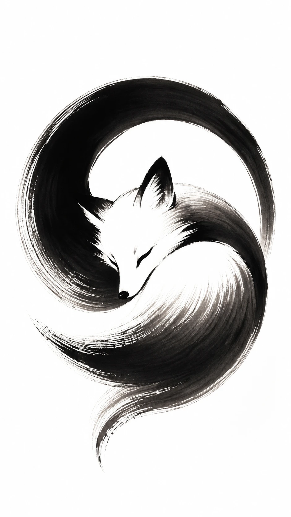 Minimalist ink fox in a single sweeping brushstroke