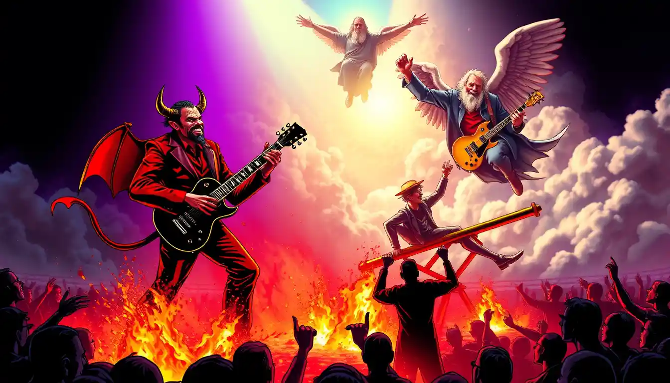 Teuflisches Rockkonzert auf einer lodernden Unterweltbühne